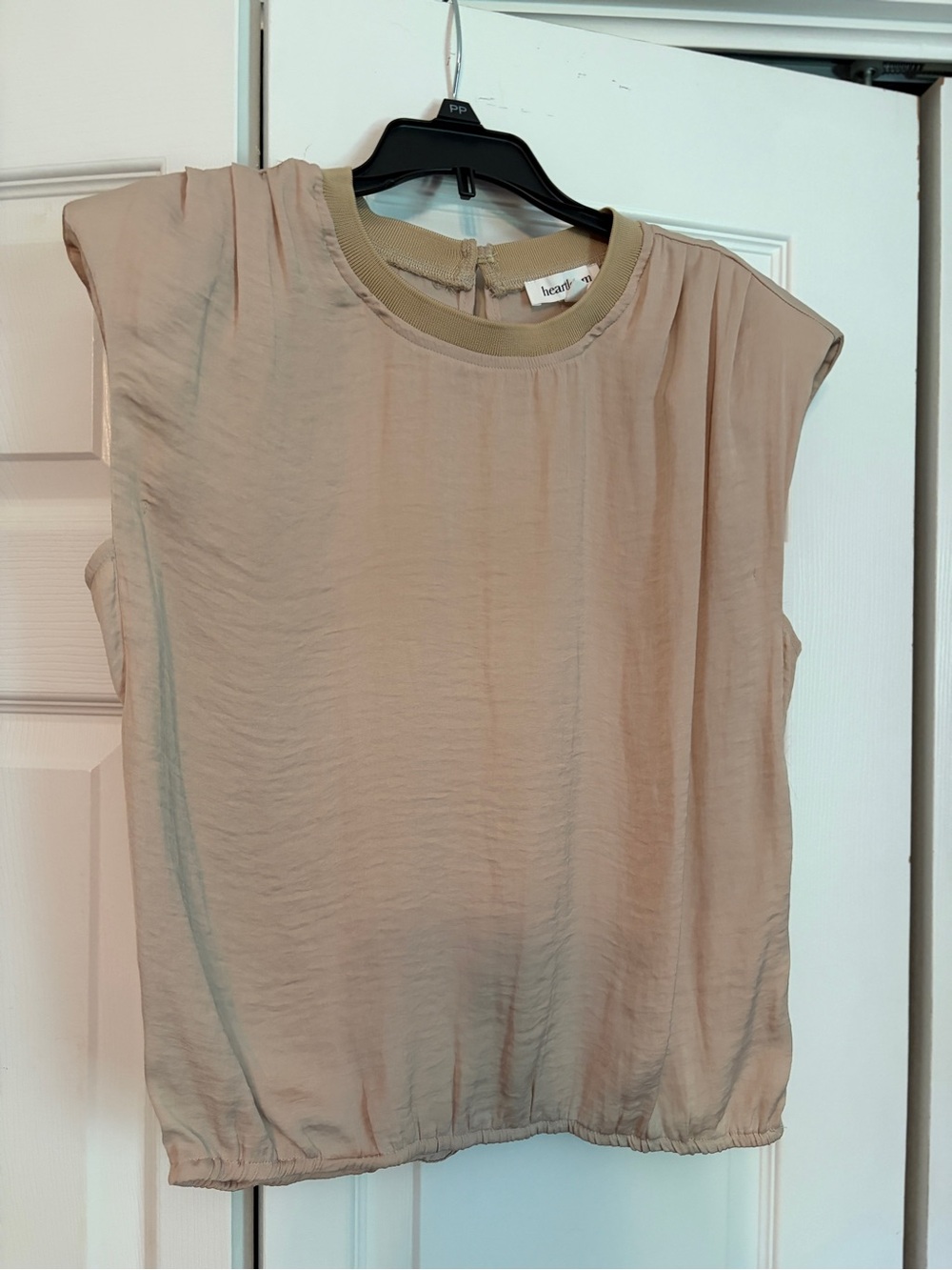 Beige Sleeveless Silk-Blend Blouse